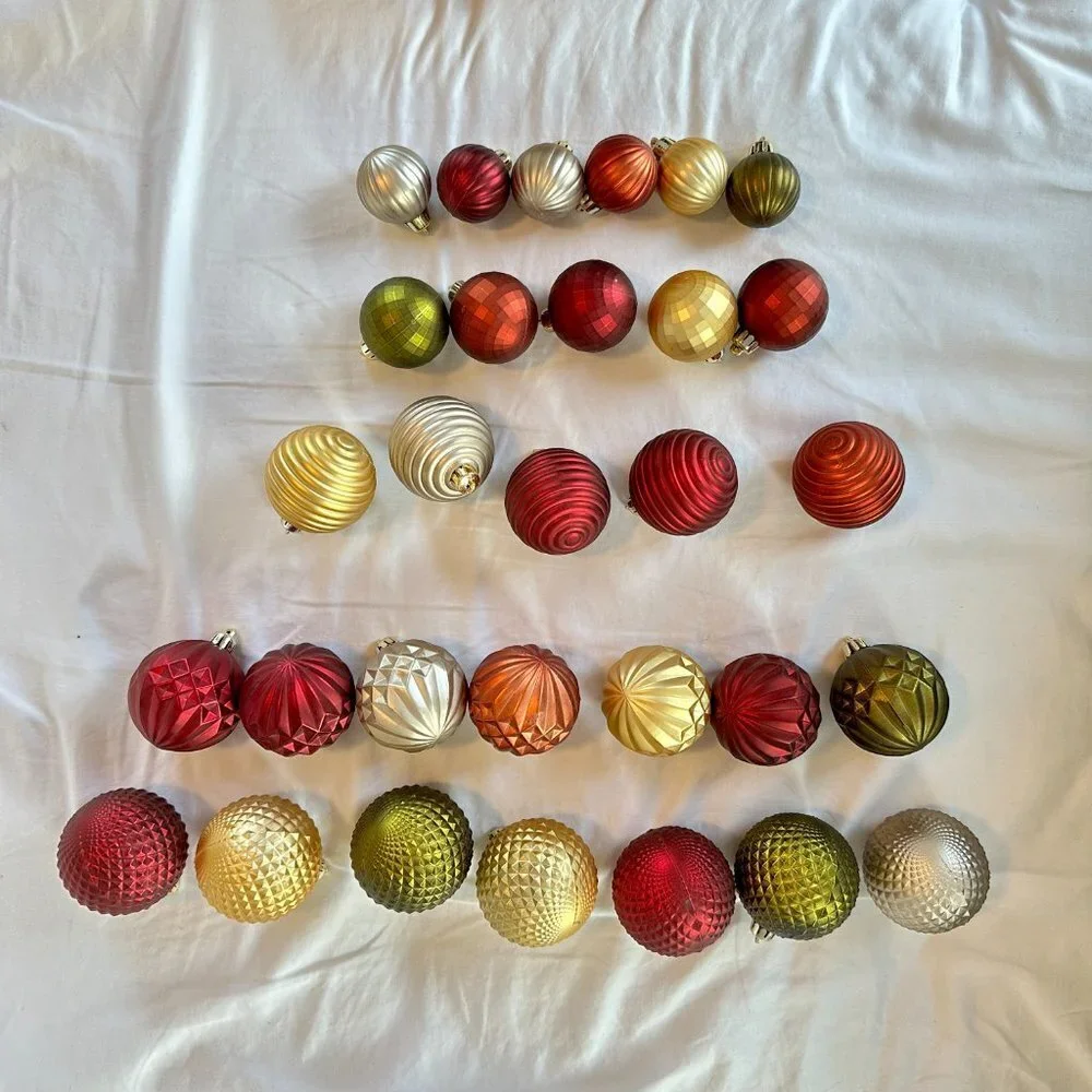 30ct Textured Gold, Silver, Green, Maroon and Rust Ornaments